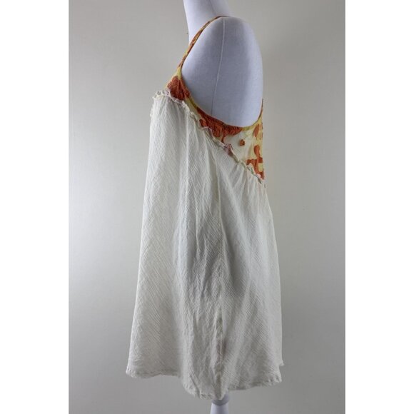 Free People Grecian Off White Gauze Yellow Orange Lace Tunic Tank Top Size M - Picture 2 of 12